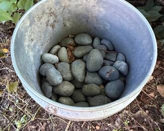 River Stones in Galvanized Bucket