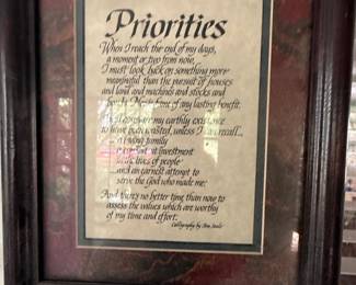Framed Calligraphy Print 'Priorities' by Don Seale
