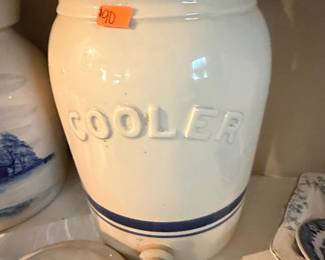 Blue Stripe Stoneware Water Cooler Jar with Spigot
