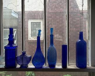 Collection of Cobalt Blue Glass Bottles