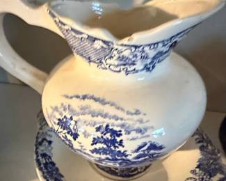 Flow Blue Grindley Pitcher and Bowl Set