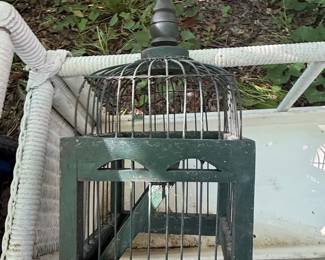 Vintage Green Painted Wooden and Wire Bird Cage
