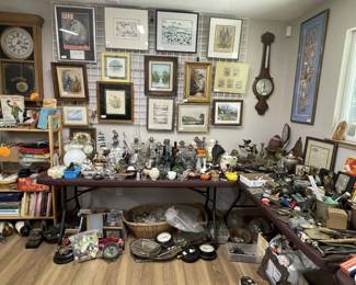 Prints, Baromoter, Hurricane Lamps, Colored Lithographs, Books