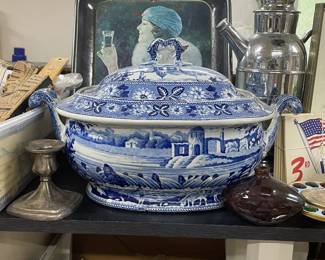 Transferware Tureen, Soda Tray ~ Repro, Nipper, Cocktail Shakers