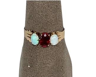 14K Victorian Rose Gold Opal Ruby Ring 1.73g
