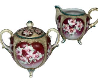 Antique Nippon Moriage Creamer & Sugar
