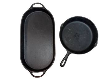 Cast Iron Oval Griddle + 2 Pour Skillet