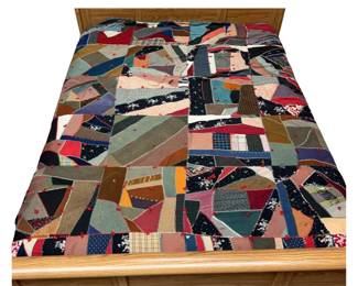 Antique Victorian Handmade Quilt Crazy Embroidered Tied