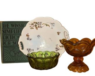 LE Smith King Crown Footed Amber Bowl Green Bowl France Bowl