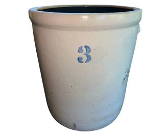 3 Gallon Crock Applied Handles Blue Stamped