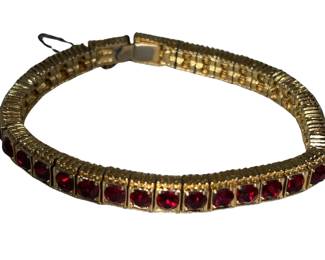 Circa 1940 Victorian Red Stone Gold Tone Bracelet