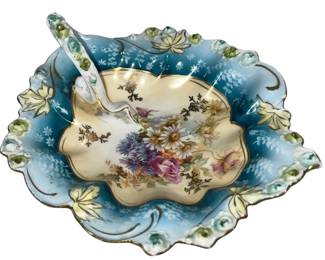 c1910 RS Prussia Germany Ornate Teal Floral Handle Reinhold Schlegelmilch