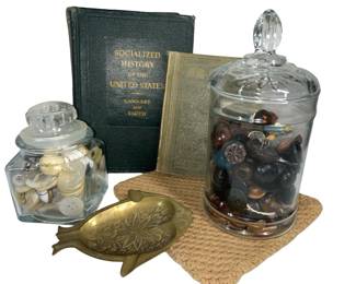 2 Jars of Buttons Books Brass Fish Ashtray *In Case Your Pet Fish Smokes