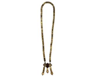 Antique Victorian Book Chain Necklace Red Stone