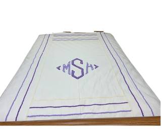 c1950 Vintage Chennille Bedspread Purple Lavender Monogram