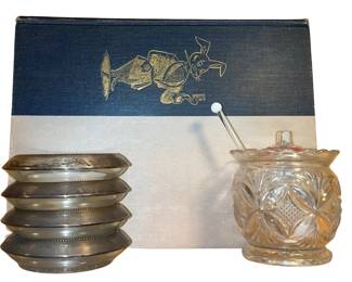 Sterling Coasters MCM FM Whiting Glass Jam Jar 1954 Playboy Articles Cartoons