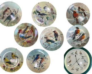 8 Bird Plates & Song Calls Wall Clock Russell Cobane