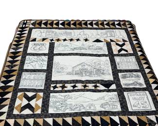 ROUTE 66 Embroidered Quilt Map Signs Oil Cans Cars License Plates