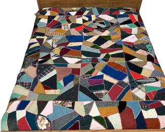 Antique Victorian Handmade Quilt Crazy Embroidered