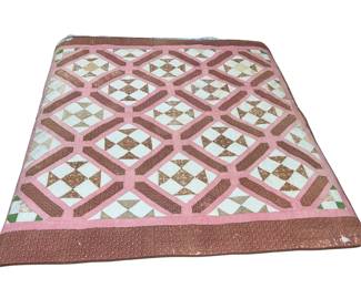 Pink White Rust Patterned Handmade Quilt