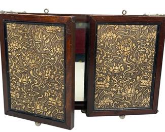 Victorian Tri-Fold Shaving Mirror Beveled Glass Ornate Tooling