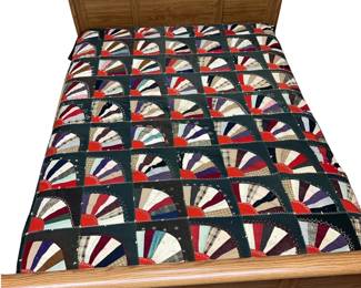 Victorian Quilt Gothic Hand Stitched Fan Embroidered
