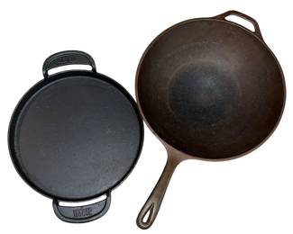 Lodge Cast Iron Wok + Weber Round Grill Griddle