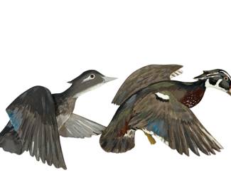 1966 Hand Carved Painted Ducks Wood Wall Figures
