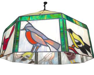 18" Handmade Stained Glass Pendant Lamp Cardinals Blue Jays Tiffany Style