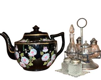 John Sadler England Teapot Cruet Castor Set Salt Pepper