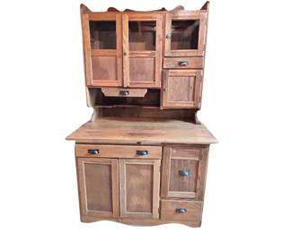 Antique Pre-1920 Hoosier Cabinet All Wood Glass Doors