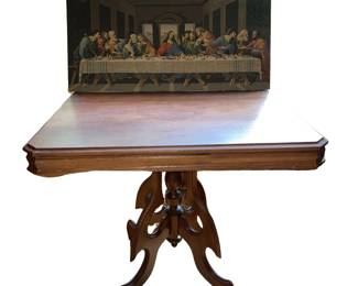 Antique Victorian Walnut Parlor Table Eastlake Base + Last Supper