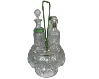 Antique Victorian Castor Set Green Handle Fan Diamond Condiment