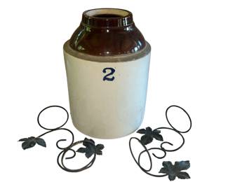 2 Gallon Brown Tan Crock + Ivy Wall Sconce Candle Holders