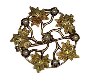 14K Gold Seed Pearl Leaf Brooch Pin 2.51g Tested
