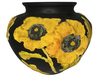 Antique C1930 Tiffin Coralene Poppy Vase Satin Black Gold