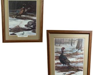 Turkey & Quail Prints Matted Framed