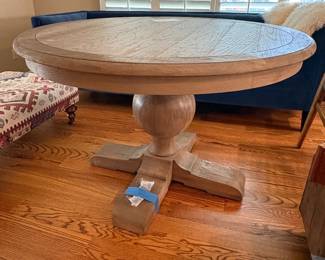 RH 48” round pedestal wood table