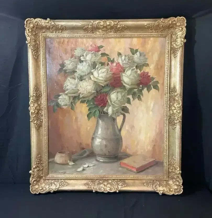  01 Classic Floral Still Life with Roses Painting by Alfons Peerboom