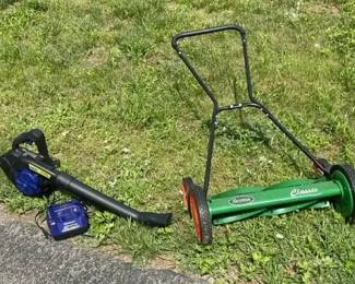 Cordless Eco Lawn Lot  Scotts Classic 20 Manual Reel Mower  Wireless Electric Leaf Blower