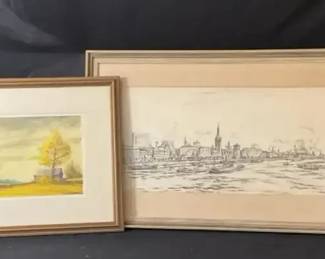 Bill Ely Colored Pencil Landscape Large Panoramic Cityscape Sketch Print