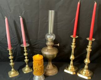 Brass Candlestick and Lantern Lot