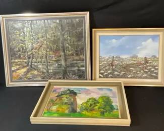 MidCentury European Art Lot  3 Framed Paintings