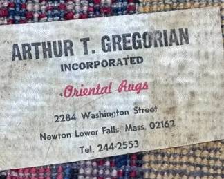 Authentic Arthur T. Gregorian Oriental Rug  Vintage HandWoven Area Carpet  Newton Lower Falls MA
