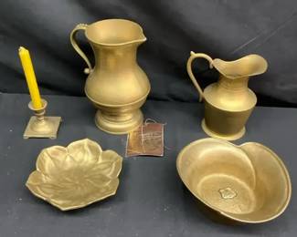 5Piece Solid Brass Decorative Set  Heavy Vintage Collection