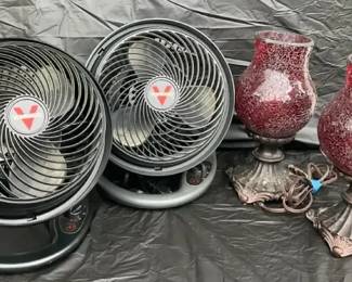 2x Vornado Air Circulator Fans  2x Vibrant Red MosaicStyle Accent Lamps