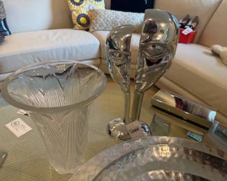 Silver Split Face Sculpture, Decorative Vase