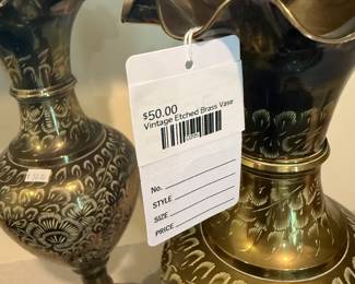 Vintage Etched Brass Vase