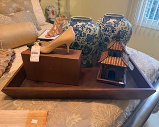 Blue & White Vases, Wooden Tray, Women's Shoes, Coach Tapioca Xan Pumps