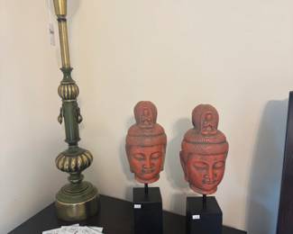 Hollywood Regency Brass Lamp, Buddha Bust Sculpture